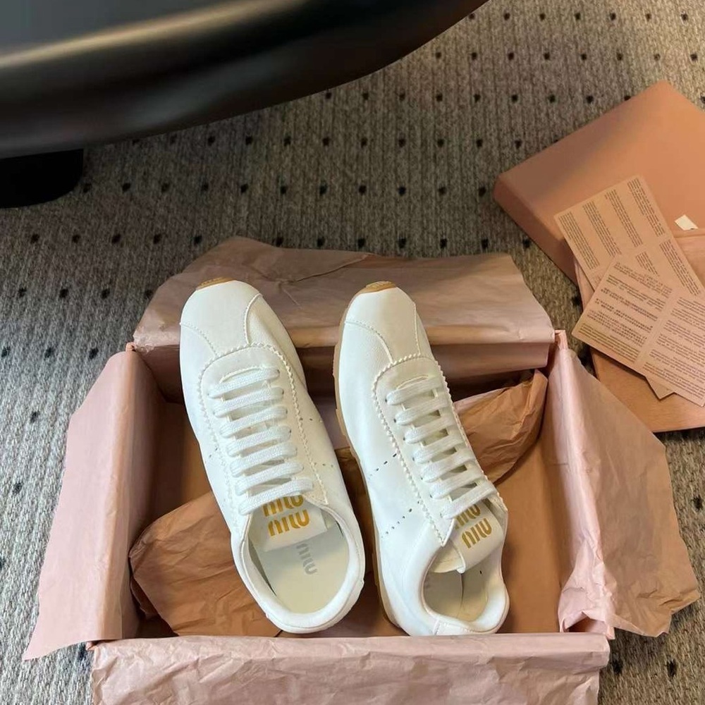 Miu Miu White and Gold Women's Sneakers